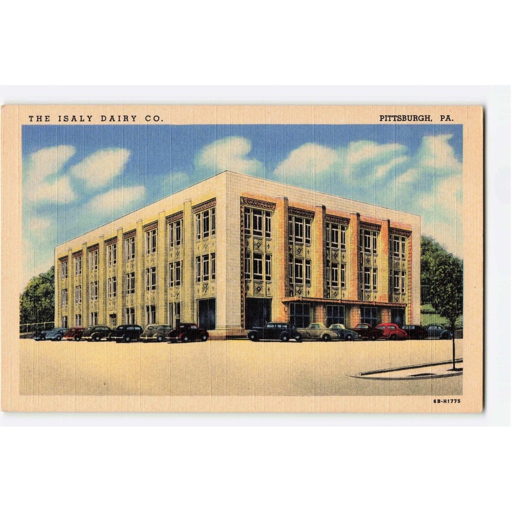 Vintage Isaly Dairy Co Pittsburgh PA Linen Postcard Art Deco Building 6B-H1775
